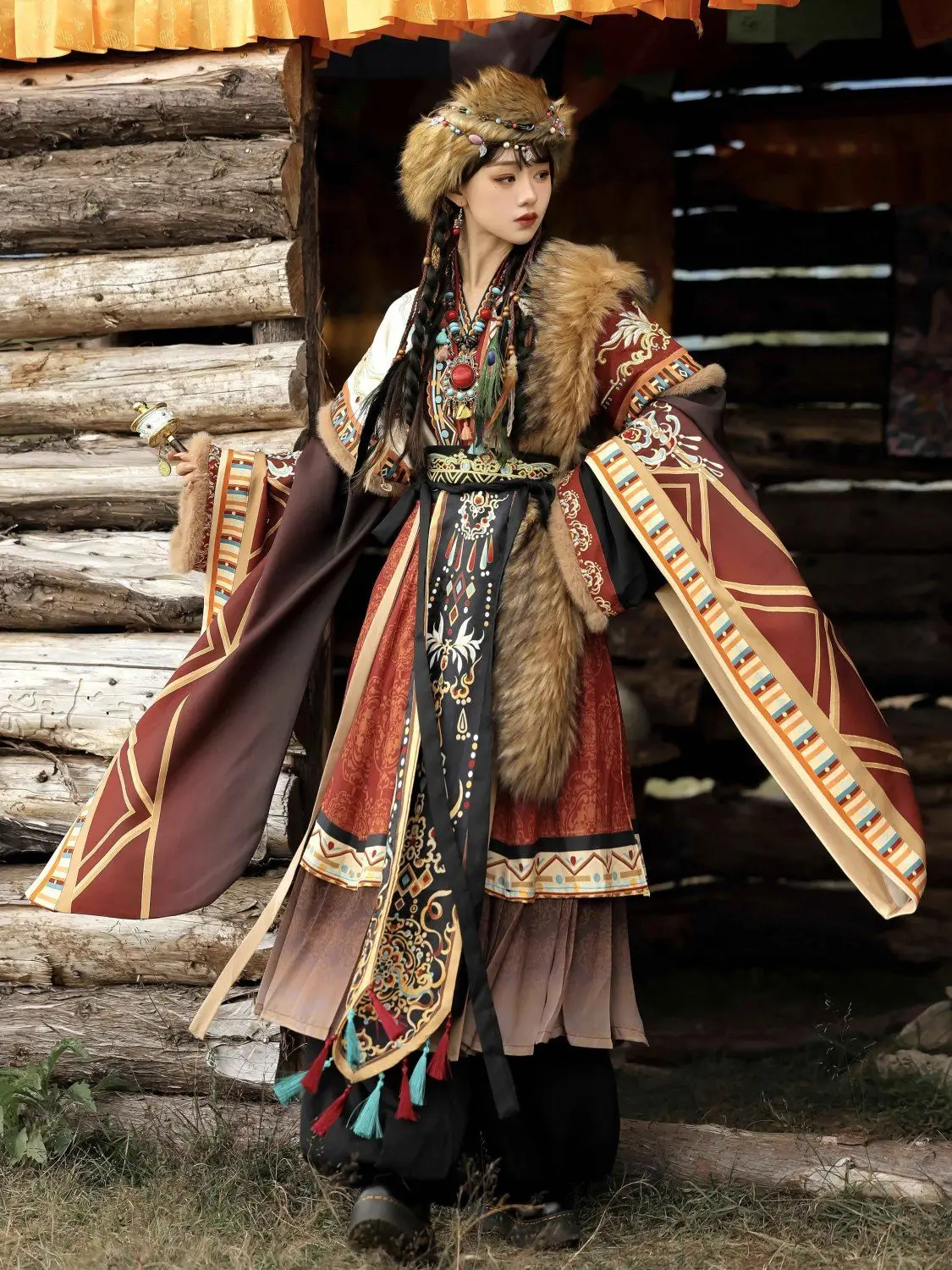 Original fairy clothes, Tibetan style daily suits, improved Hanfu women's exotic clothing, autumn and winter