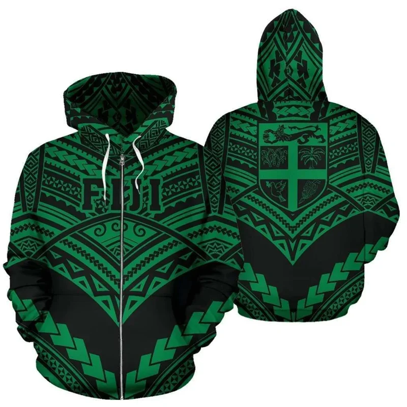 thumbnail image 1 of Sudadera con capucha y cremallera con estampado de estilo marinero dorado en 3D de Fiji para hombre y mujer, novedad de 2024, sudadera informal de gran tamaño, jersey deportivo, ropa Y2k, 1 of 5