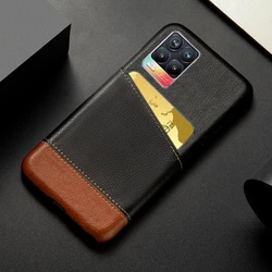 Elegant PU Leather Card Slot Holder Case - Mixed Splice Design for Realme 8 Pro (Black - Brown)