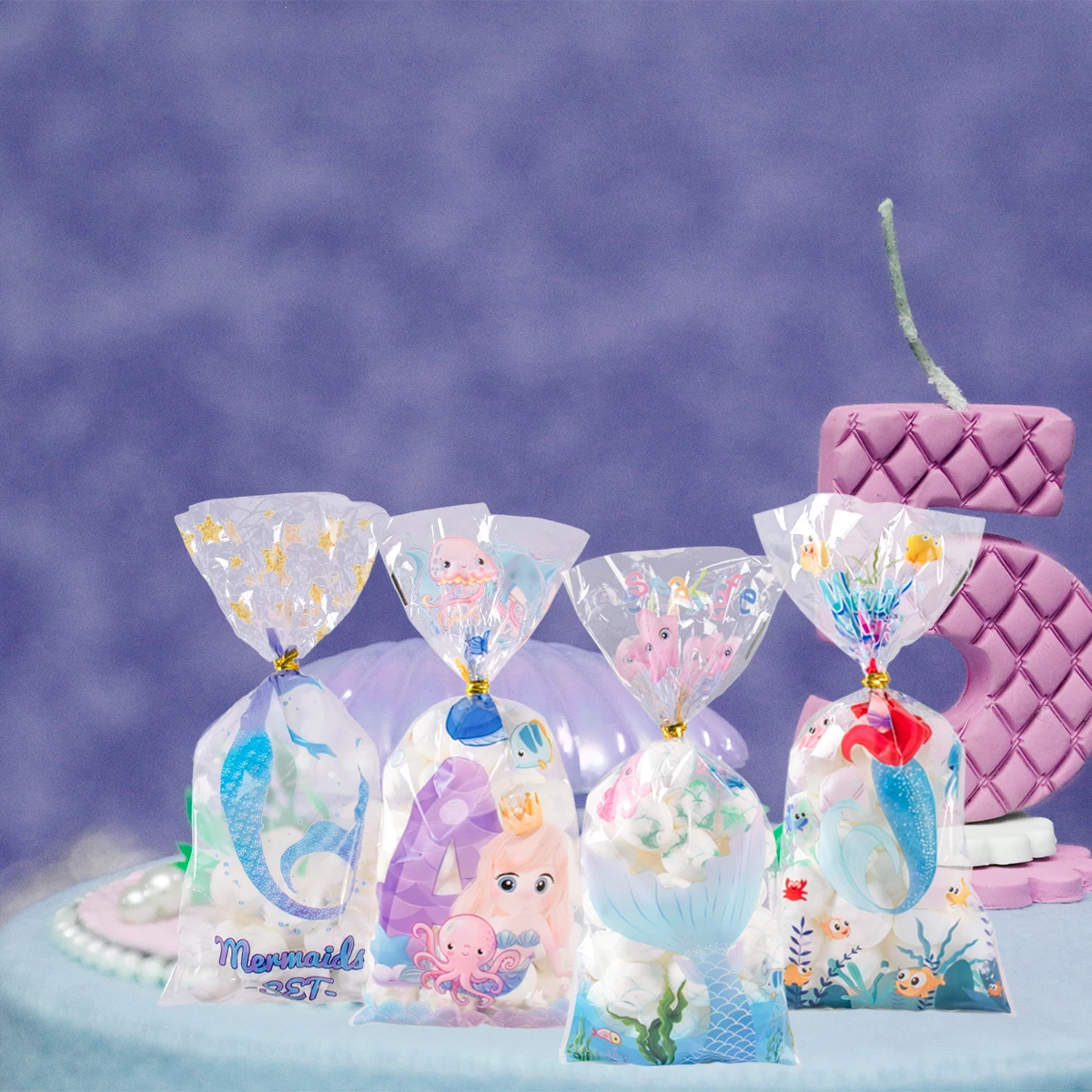 50 Pz/Set Mermaid Party Decoration Gift Cookie Candy Bags Kids Girl Baby Shower Forniture Per Feste Di Compleanno A Tema Sirenetta