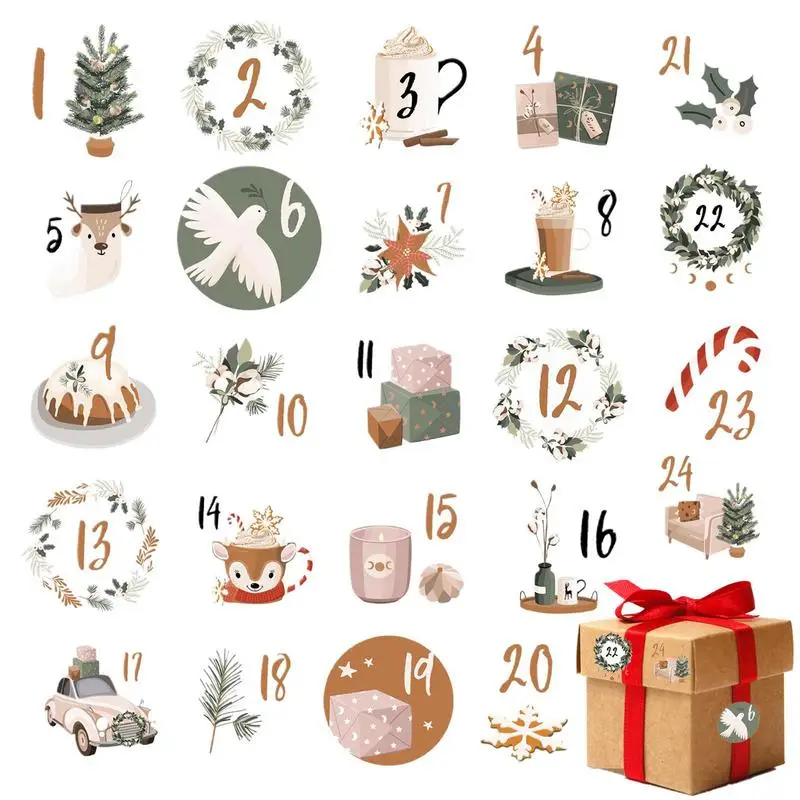 Autocollant Chiffre HOWAF 192 Autocollants Calendrier De L'Avent Noël - Chiffres 1-24 Design Thématique - Pour Déco DIY Cadeaux Cqlendario Dell Avvento