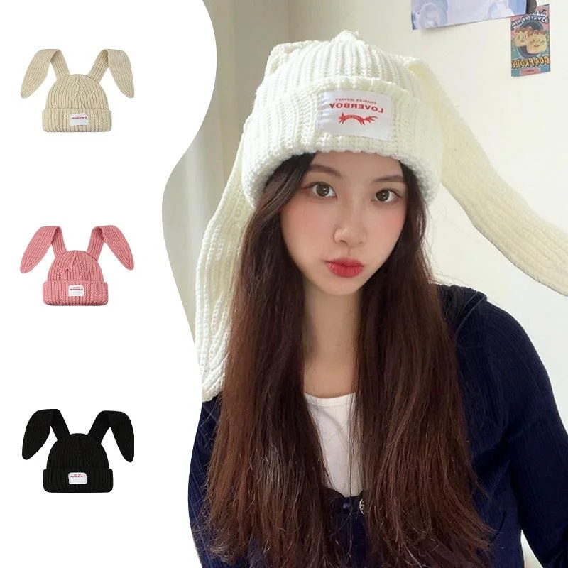 New Korean China-chic Brand Design Niche Rabbit Ear Wool Hat Autumn And Winter Ear Protection Warm Knitting Hat Children_voghion.com
