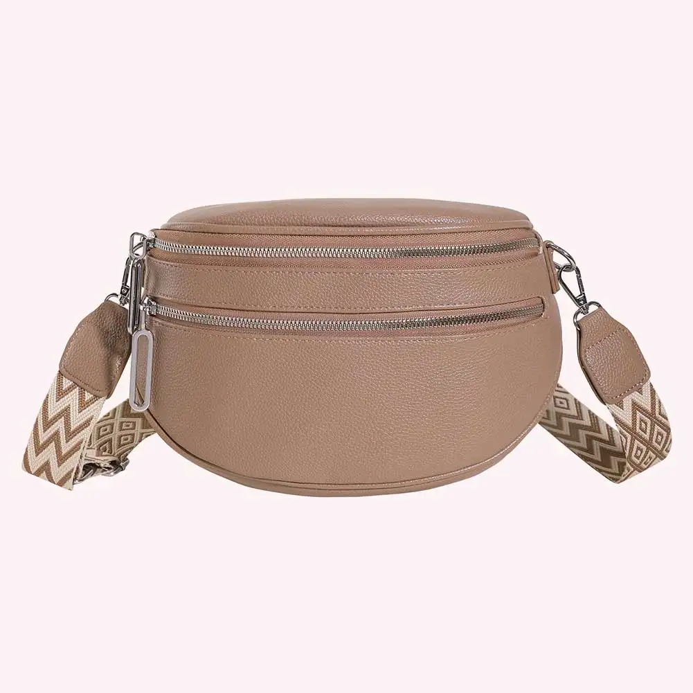Women Stylish Crossbody Bag with Wide Strap Simple Shoulder Bag PU Leather Retro Belt Bag Female Daily Dating Bag