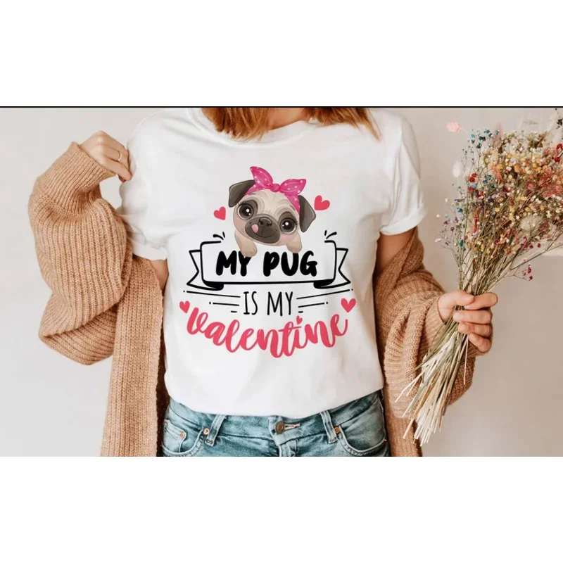 

Женский топ с круглым вырезом My is my Valentine, футболка с сублимационным дизайном собаки, мамы, с коротким рукавом, y2k, Прямая поставка