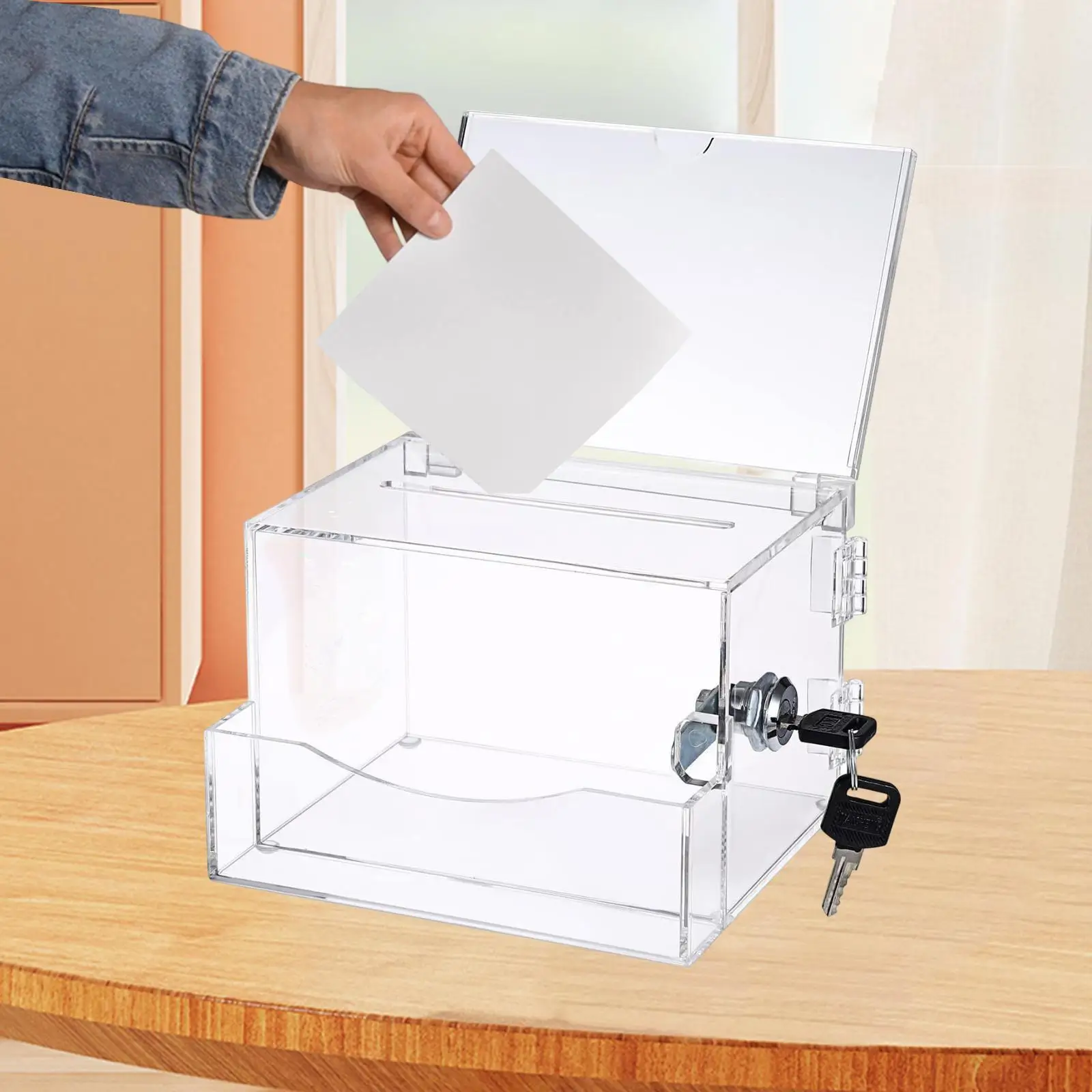 Acrylic Donation Box Business Card Holder Money Box Bar Lockable Raffle Voting Multifunctional Display Vote with 2 Keys