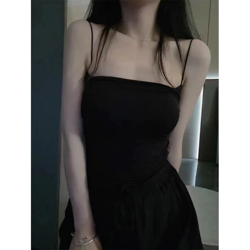 여성용 Y2K 크롭탑 솔리드 캐미솔 스파게티 스트랩 섹시한 속옷, O-넥 서스펜더, 빈티지 민소매, 2024 여름 슬림 탱크탑