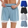 Men Summer Swim Shorts Sportswear 2 in 1 Compression Jogging Short Beach Casual Pants Double-deck Bottoms with Zipper Pockets 1