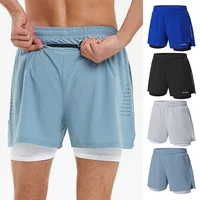 Men Summer Swim Shorts Sportswear 2 in 1 Compression Jogging Short Beach Casual Pants Double-deck Bottoms with Zipper Pockets 1