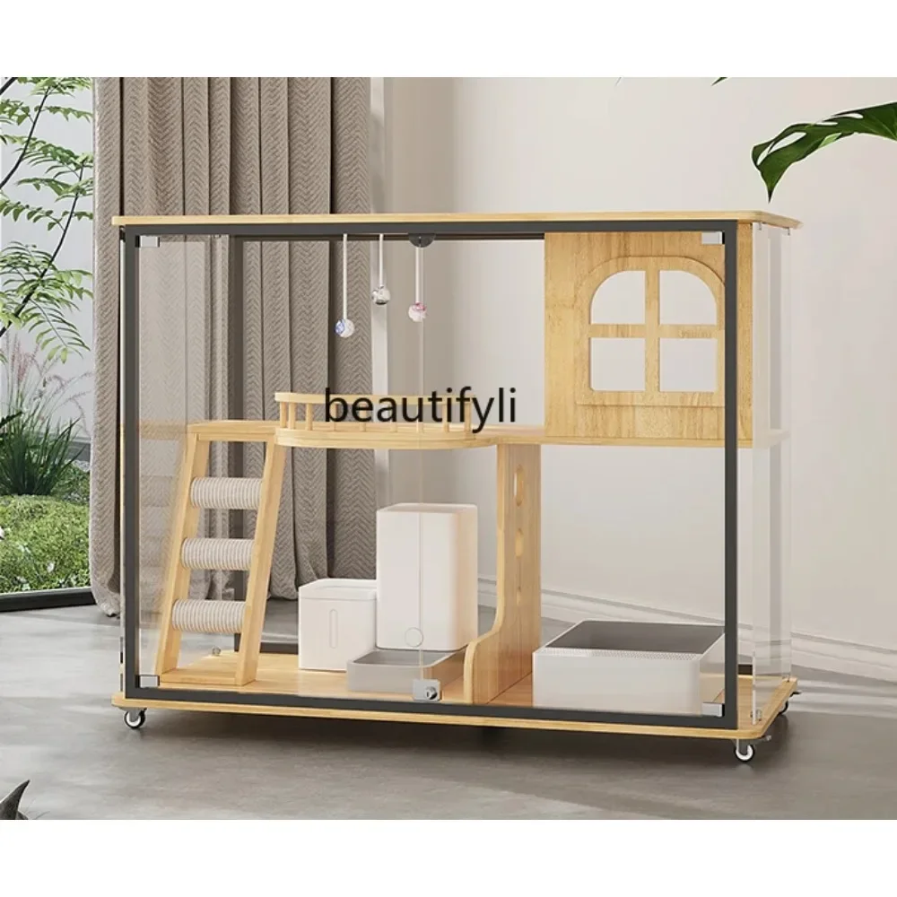 

Panoramic villa fully transparent glass cat cabinet solid wood large space shared cabinet cat house cage
