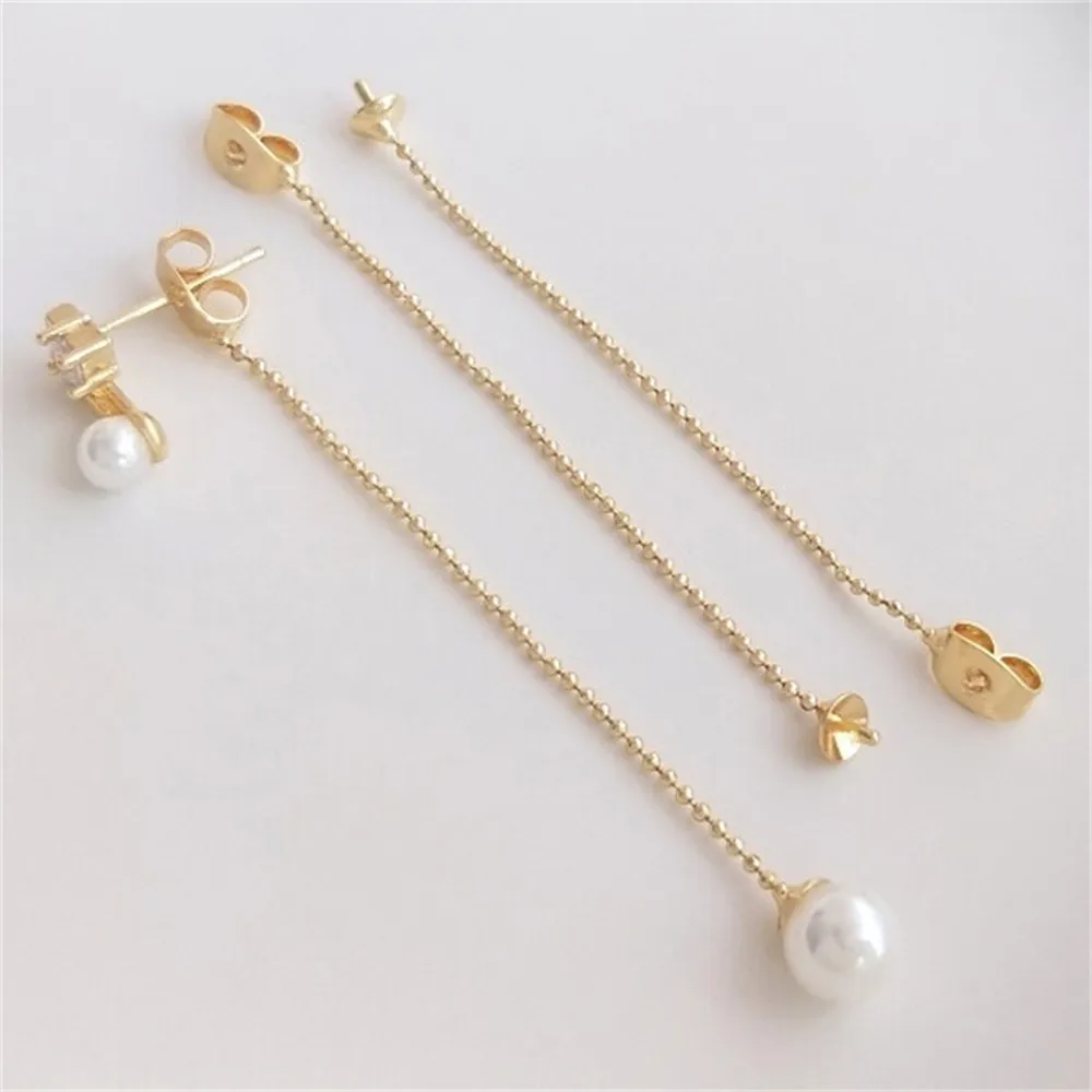 

14K Gold-filled Ear Plug Tassel Chain Bead Support Ear Line DIY Pearl Earrings Hand-made Stud Earrings Jewelry Material E276