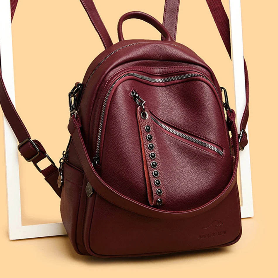 2023 New Women High Quality Leather Backpacks High Capacity Casual Travel Backpack Mochilas School Backpack for College Students