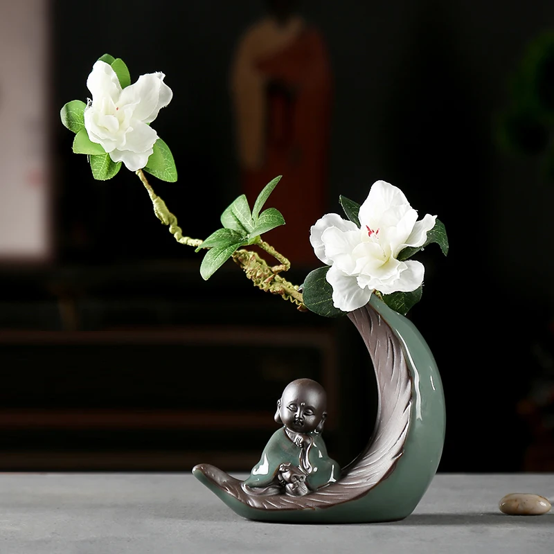 Chinese creative vase ceramic decoration home study desk antique frame decorative arts and crafts Bonsai decoration ceramic vase decoration