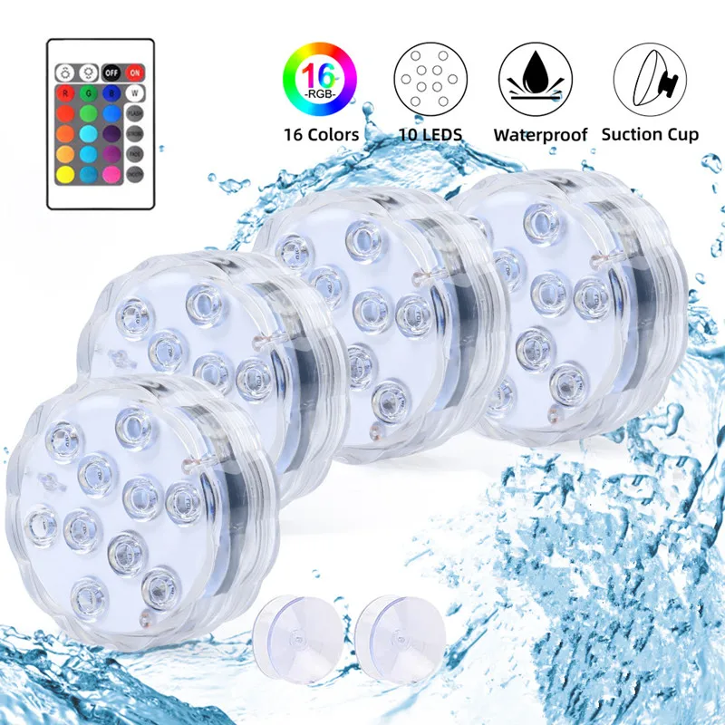 Description Picture 4 of item10leds RGB Led Submersible Light Underwater Night Lamp Battery Operated Garden Swimming Pool Light for Wedding Party Vase Bowl