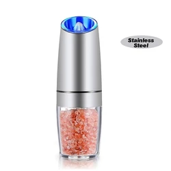 Electric Gravity Salt & Pepper Grinder with LED Light & Adjustable Coarseness (1pcs steel)