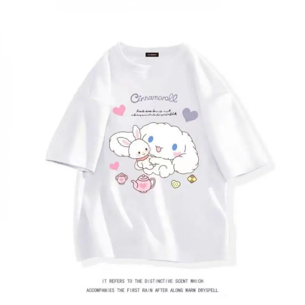 

Kawaii Cinnamoroll Cotton Children T-Shirt Kawaii Sanrio Middle and Large Children's Tops Children's Loose Cotton Half-Sleeves