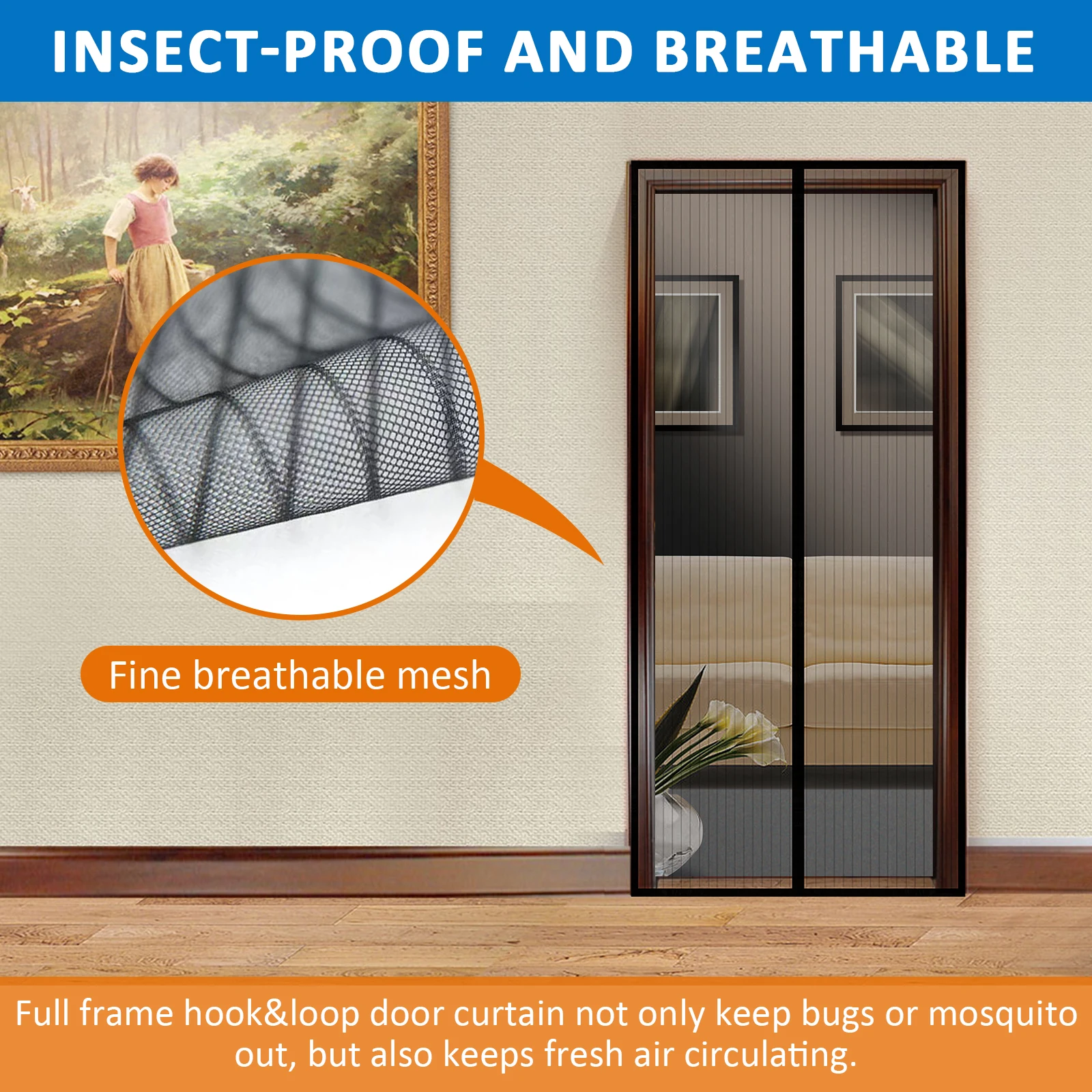Magnetic Screen Door Hands-Free Net Mesh Screen Door Keep Mosquito Fly Insect Bugs Out Magnetic Curtain Works with Kids Pets magnetic screen door curtain,mosquito net,anti mosquito screens,mosquito gauze mesh,door curtains