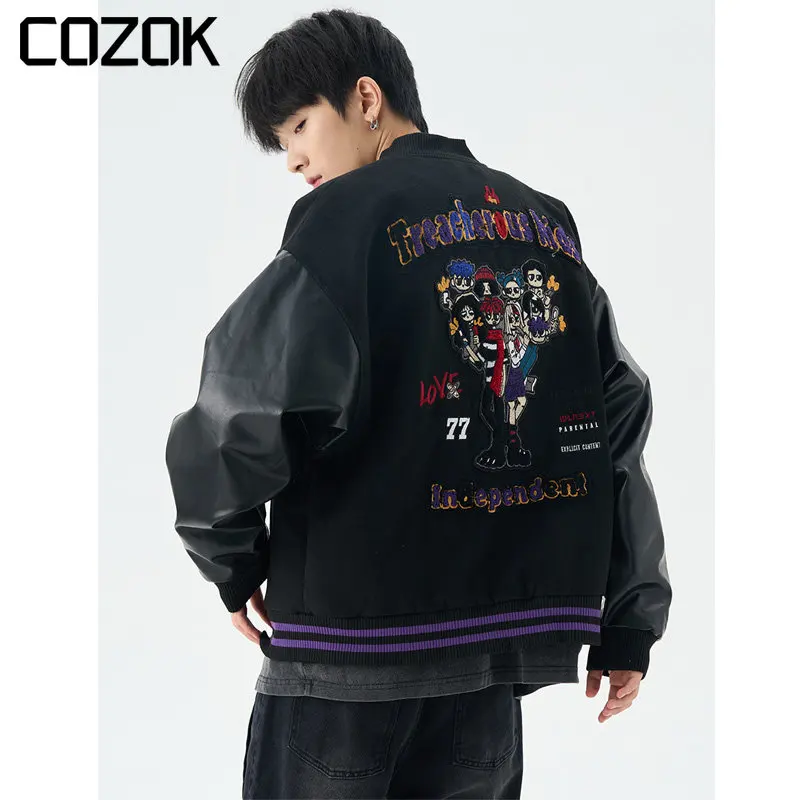 

Hip Hop Baseball Jackets Men Letter Cartoon Embroidery Patchwork Harajuku Varsity Jacket Harajuku Punk Street Coats Unisex 2023