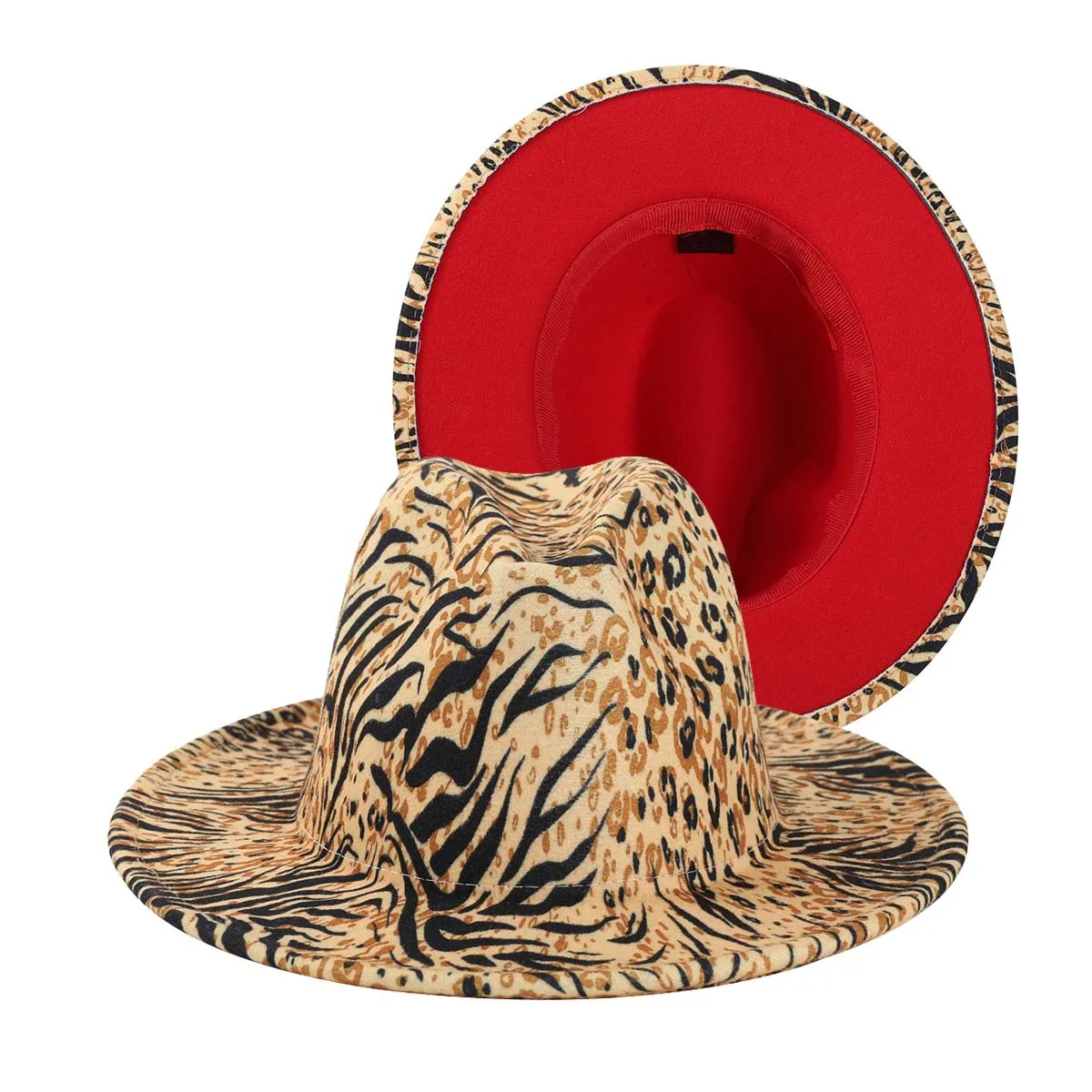 

New Leopard Print Fedora Hat Imitation Wool Jazz Hat Fashion Tiger Print Wool Top Hat Men's and Women's Felt Fedora Hat