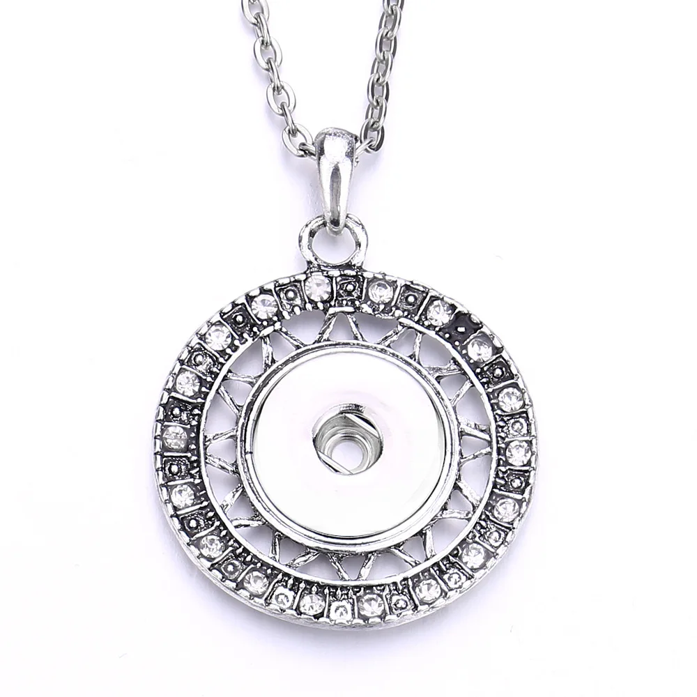 10pcs Retro Style Round Metal Rhinestone Snap Button Necklaces Fit 18mm Snap Buttons Jewelry For Women