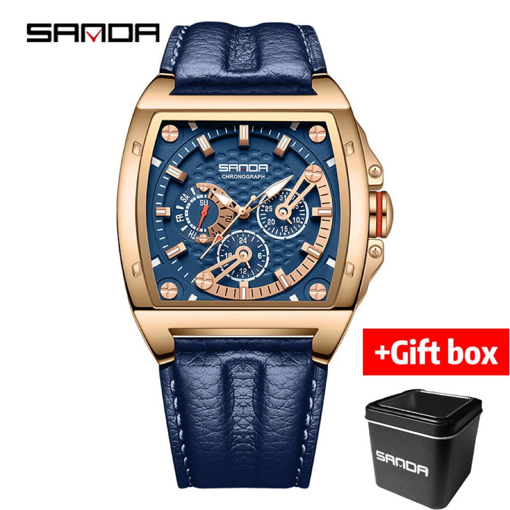 Gift box Sanda new quartz watch square belt three-eye six-pin nail scale fashion fluorescent watch berny automatic watch 5308 new bm 1 64 scale 1st gen pajjero 1983 diecast alloy toy cars by bm creations junior for collection gift