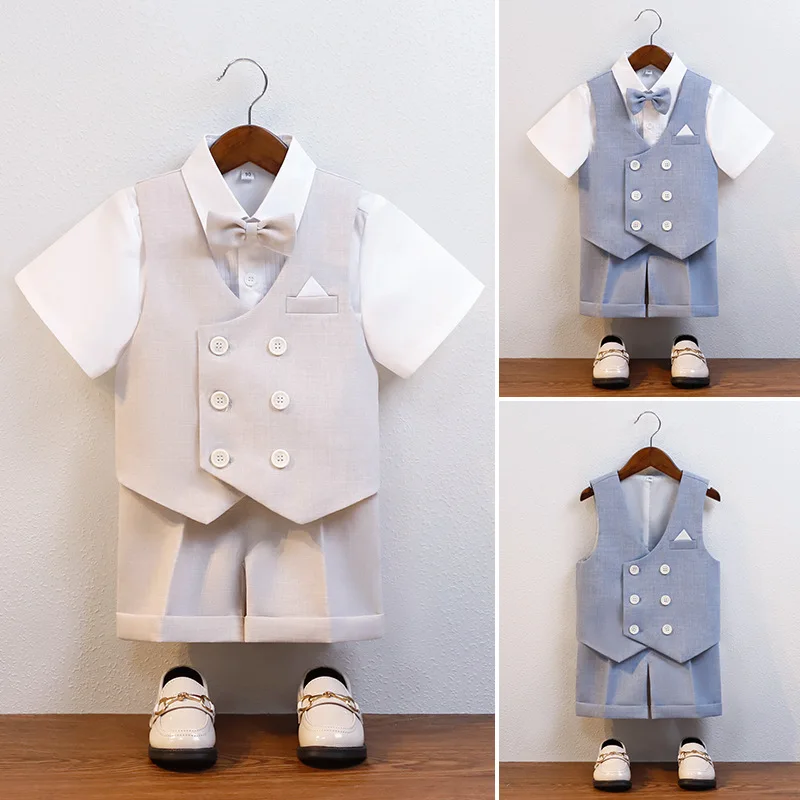 

Boys' Suits Summer Short-sleeved Children's Waistcoat Shorts Suit Host Piano Performance Clothes Flower Girl Weekly Gowns