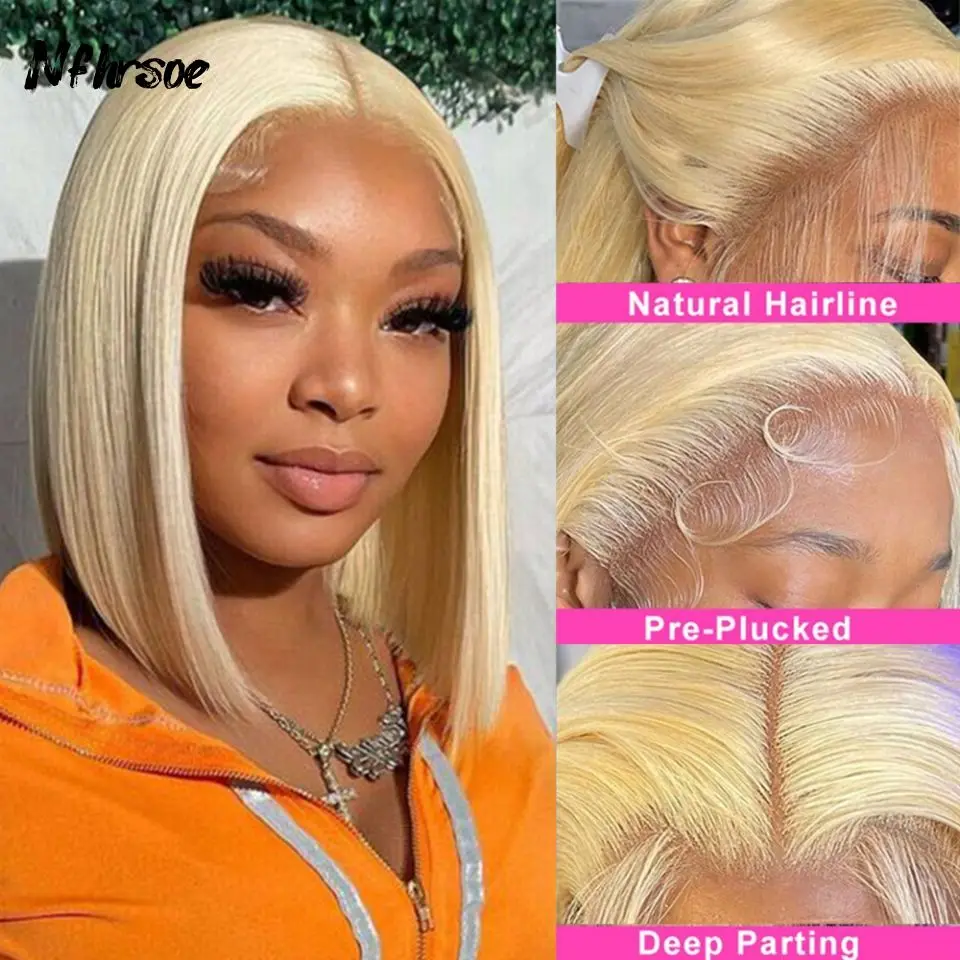 

613 Blonde Bob Wig Human Hair Pre-plucked Hairline 13x4 Lace Front Straight Short Bob Human Hair Transparent Colored Bob Wigs