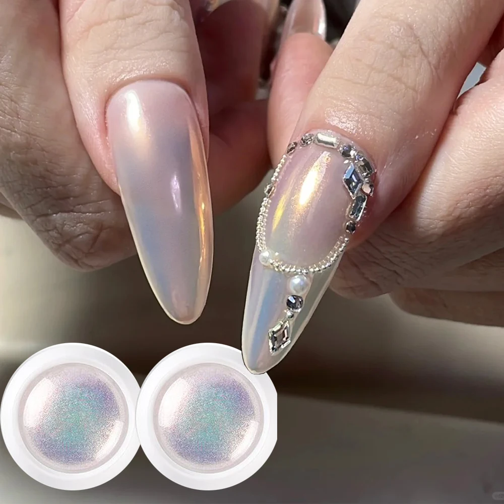 (0.3G)Mermaid Aurora Nail Powder Fairy White Gloss Nails Art Pigment Glitters Pearl Chrome Scrubbing Dust Brush Forniture Per Unghie Fai Da Te