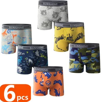 1/3/6 pezzi Ragazzi Boxer Slip Set 2025 Nuovi bambini Biancheria intima di cotone Ragazzo Mutande Adolescente Dinosauro Stampa Morbida Mutandine per bambini 1