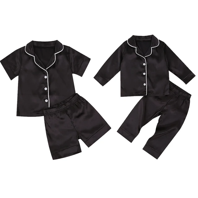 2020-09-09 Lioraitiin 1-7T Toddler Baby Black Satin Pajamas Infant Boy Short/Long Sleeve Pants Sleepwear Casual 2PCS Homewear 1