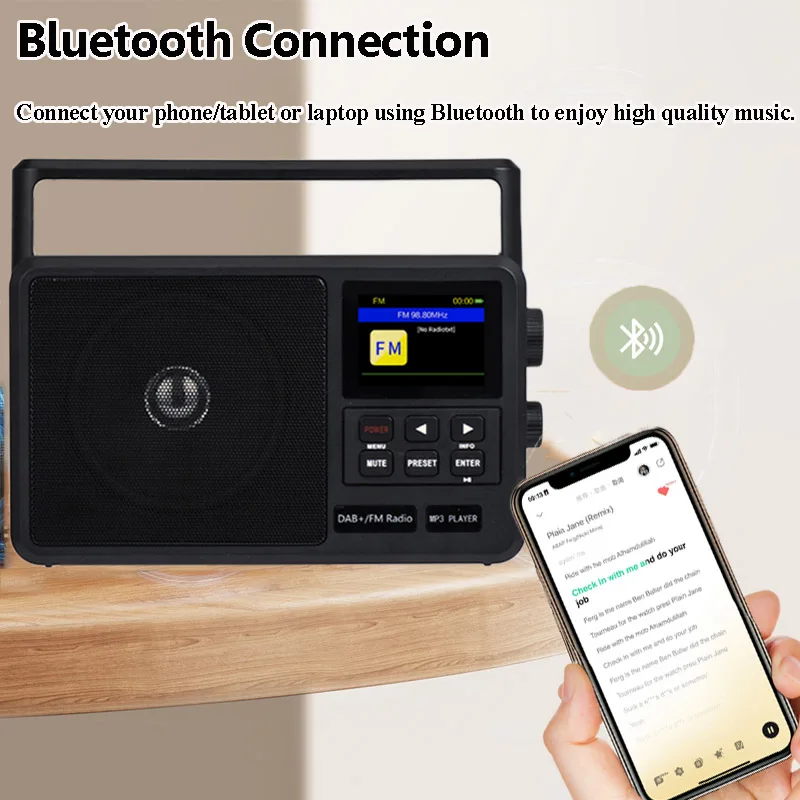 Portable Internet Radio Best Reception FM DAB+ Radios Wireless Bluetooth Speaker with LCD Screen Support Alarm Clock Sleep Timer