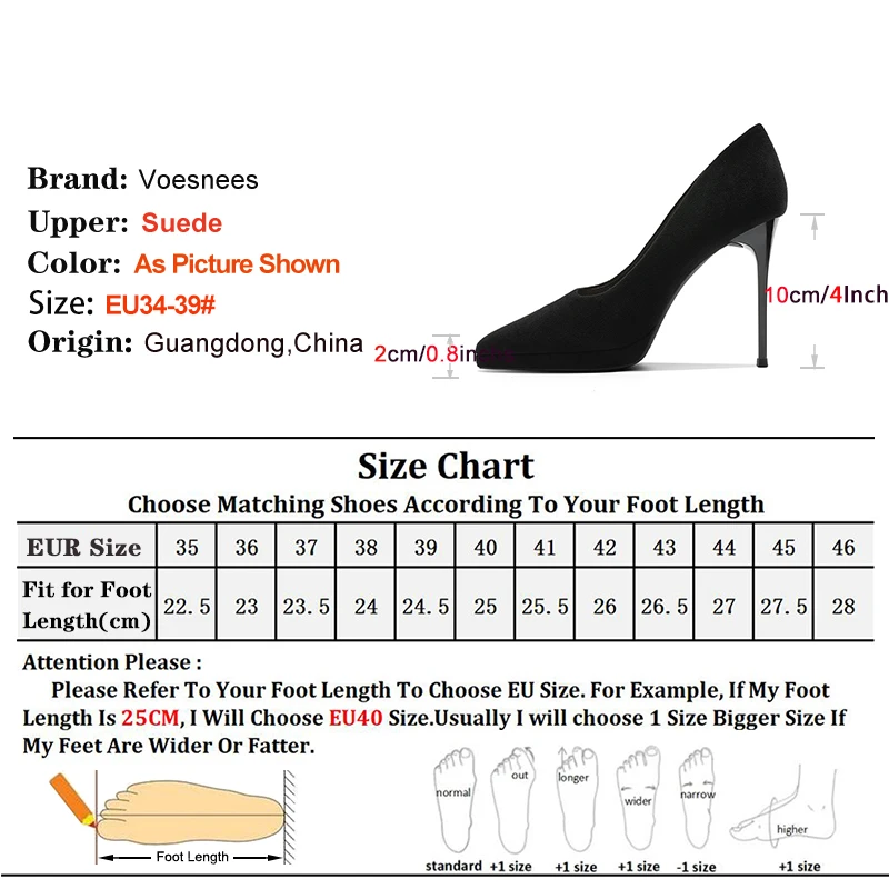 Classic Women Shoes 2024 New Spring And Autumn 10CM Fashion Pointed Toe High Heels 2CM Platform Black Suede Pumps Female Zapatos 4