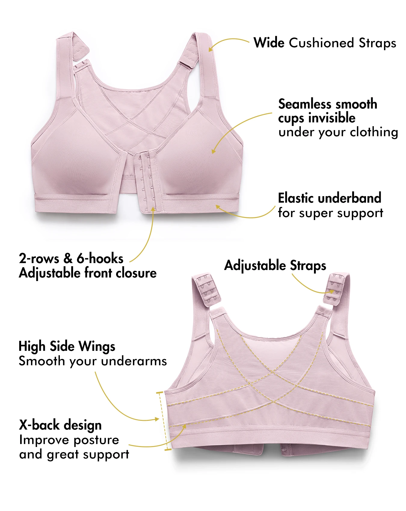 DELIMIRA Women's Posture Front Closure Bra Plus Size Wireless Back Support Full Coverage Unlined