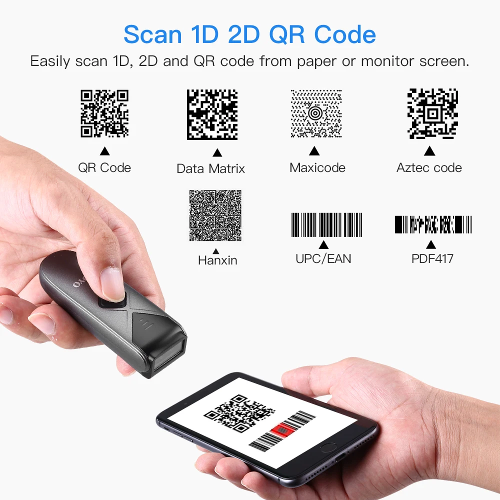 Barcode Scanner Eyoyo 2D Bluetooth Barcode Scanner Mini Portable Wireless 1D Bar Code Reader Wired 3-in-1 Connection QR Image PDF417 Data Matrix