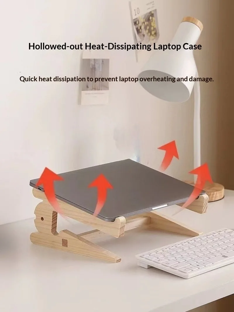 단단한 나무로 만든 노트북 스탠드 브래킷, 높이 조절 가능한 선반, 강화된 게이밍 쿨링 랙, 수직 데스크탑 정리대