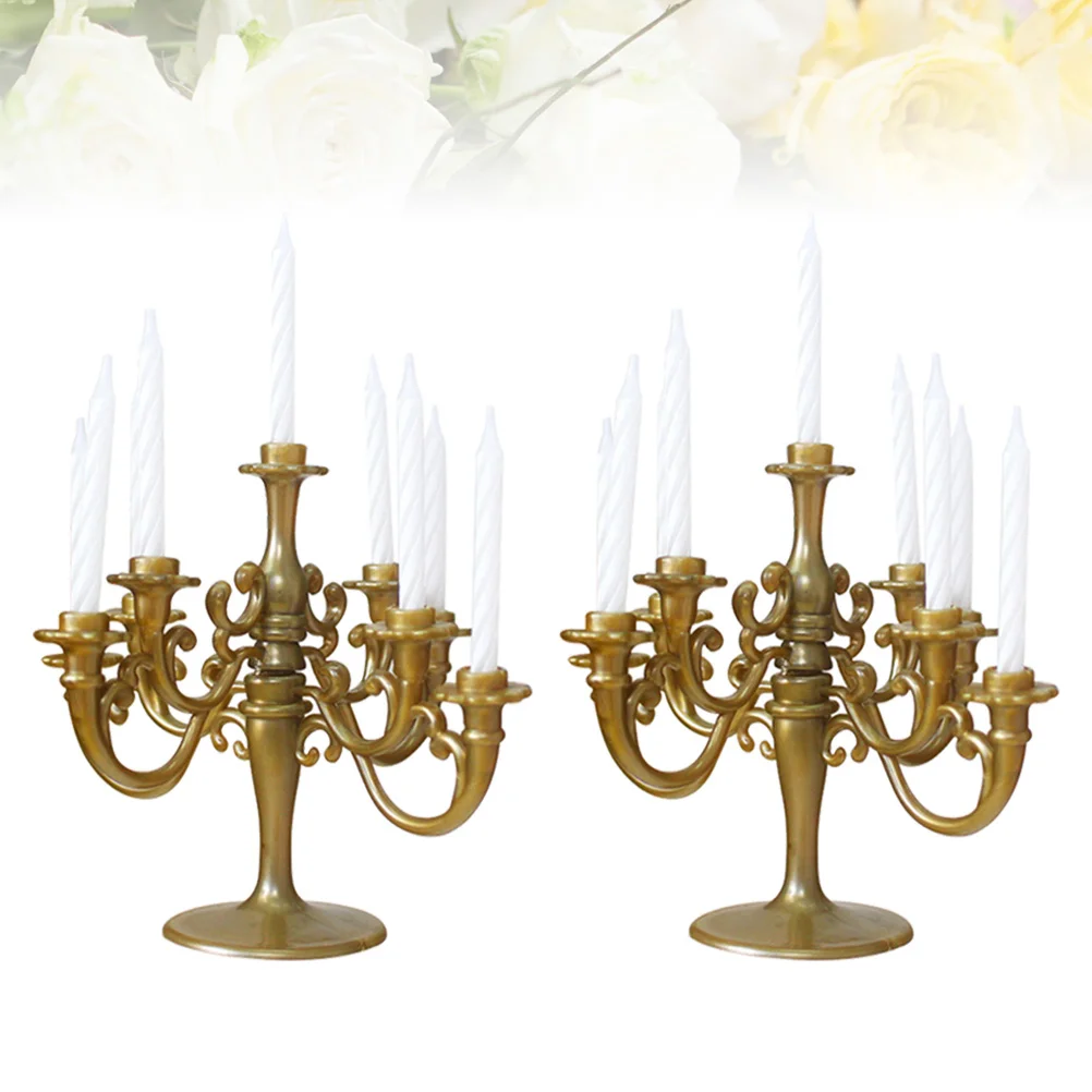 

2 Candelabra Cake Topper with Candals Candlestick Tall Stand for Wedding, Ceremony, Birthdays,, Christmas Dinner Cake Topper