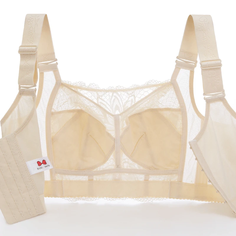 Ultra-thin BCDEFG Full Cup Adjustable Gathered Bra Anti-sagging Summer Large Chest Appears Small Lace For Women Anti-emptied_voghion.com