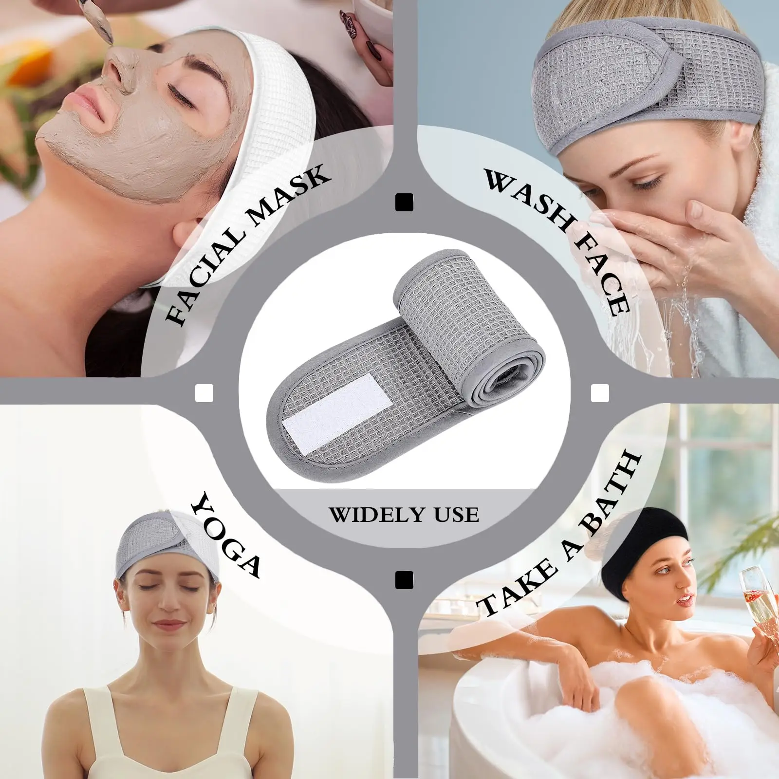 Spa Facial Headband  Head Wrap Terry Cloth Waffle Adjustable Makeup Headband for Bath Sports Washing Face Shower 6