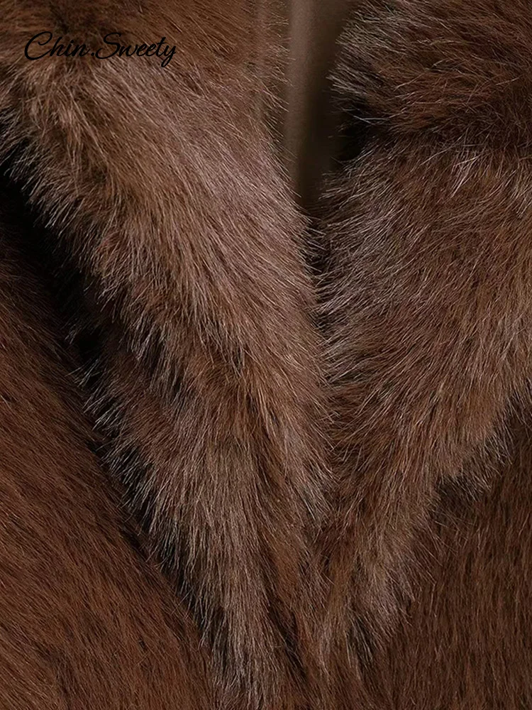Brown Lapel Faux Fur Short Coat Women Fluffy Long Sleeve Warm Thick Loose Jacket 2024 Autumn Winter Lady High Street Outwear ﻿ 6