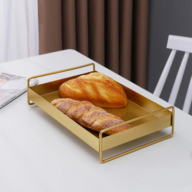 1PC Nordic Metal Tray Dried Fruit Plate Snack Fruit Dish Rectangular Snack Tray Storage Plate With Lid Dessert Tray 4