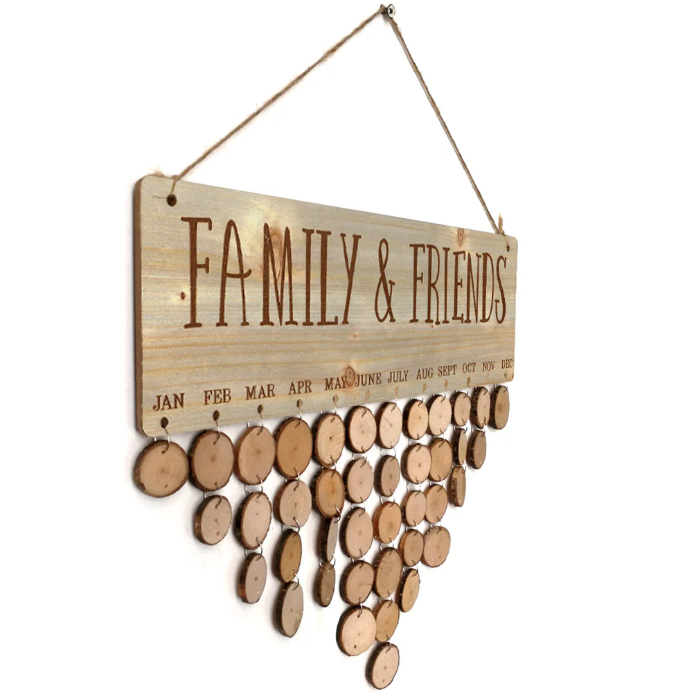 

82pcs Wood Famliy Friend Birthday Reminder Calendar Decorative Birthday Plaque Wall Hanging Family Birthday Sign DIY Calendar