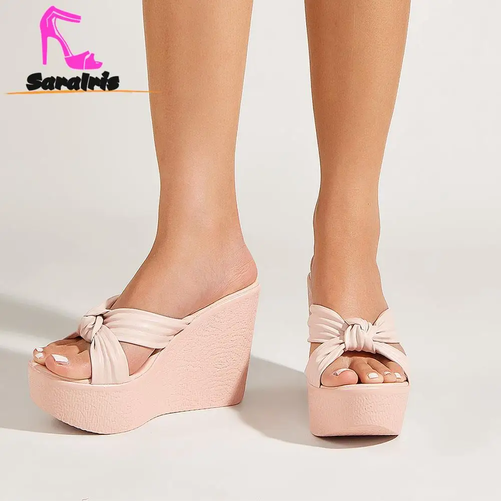 Platform Ladies Sandals 2023 Summer Suede Platform Slipper European Style Simply Wedge High Heel Sandals Outside Walking Slipper
