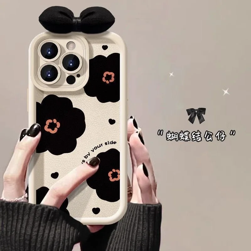 Black Bow 3D Panda Cartoon Anti-Fall Soft Phone Case