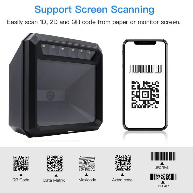 hbpos códigos qr leitor automático da plataforma do varredor do código de barras do desktop omnidirecional para windows do pc da posição