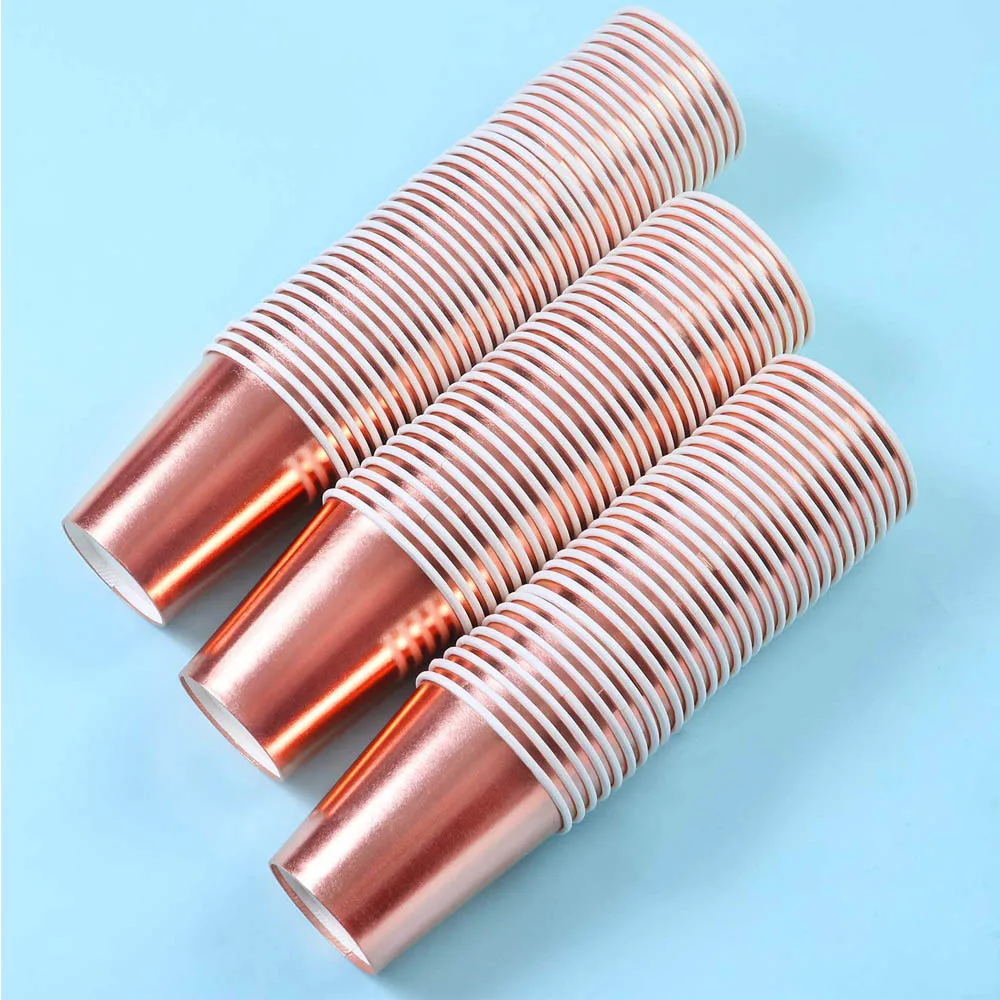 100 Packs Disposable Cup Rose Gold Foil Paper 9oz Party Wedding Birthday Drinking Tableware Supplies