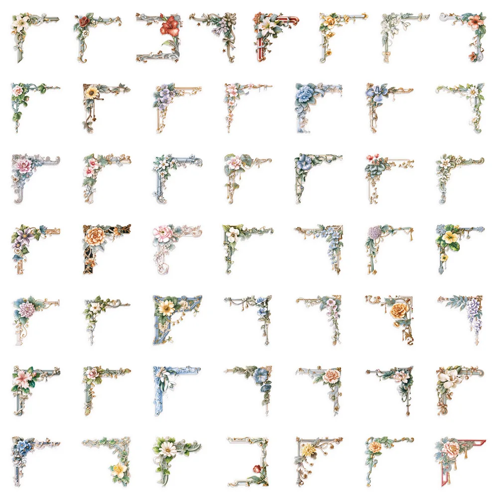 50PCS 꽃 사진 프레임 창의적인 장식 투명 스티커 전화 케이스, 물컵, 태블릿 라벨 방수 스티커