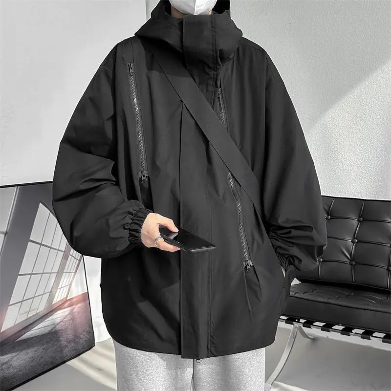 Autumn Hooded Jacket for Men Oversized Streetwear Outdoor Hooded Waterproof Windbreaker Casual Army Tactical Outerwear
