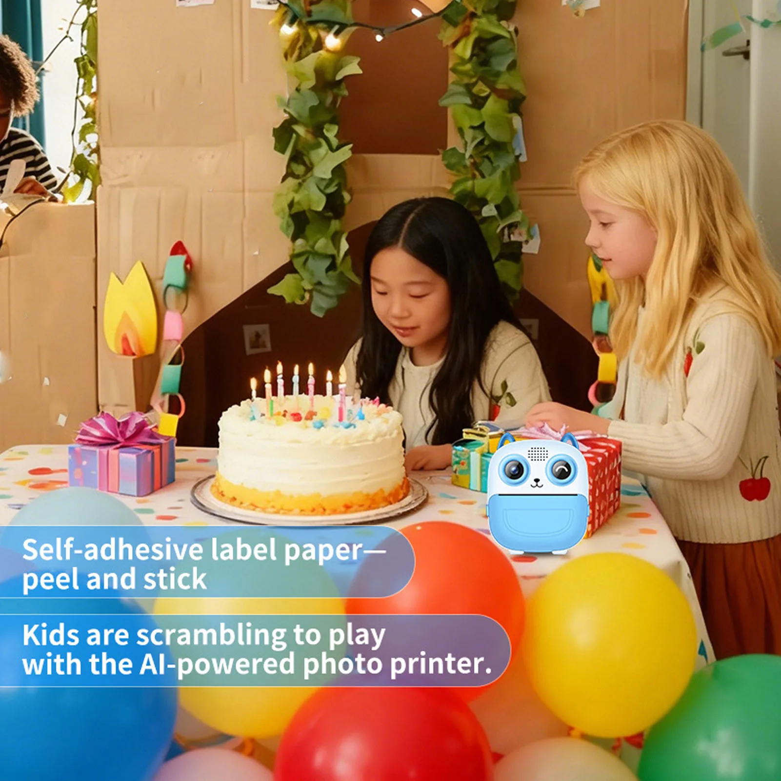 어린이용 즉석 인화 카메라 AI 기반 1080P 48MP HD 디지털 감열 인화 카메라 (셀카 타이머, 게임, 음악 기능 포함)