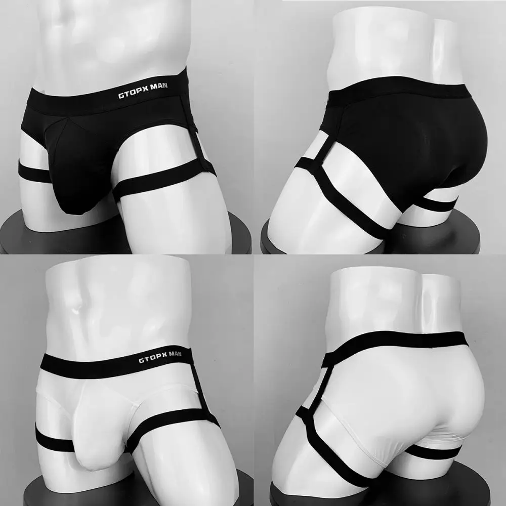 

Men'S Thin Ice Silk Briefs Suspender Single Layer U Convex Bag Low Waist Breathable Sexy Strappy Briefs Cueca Calzoncillos