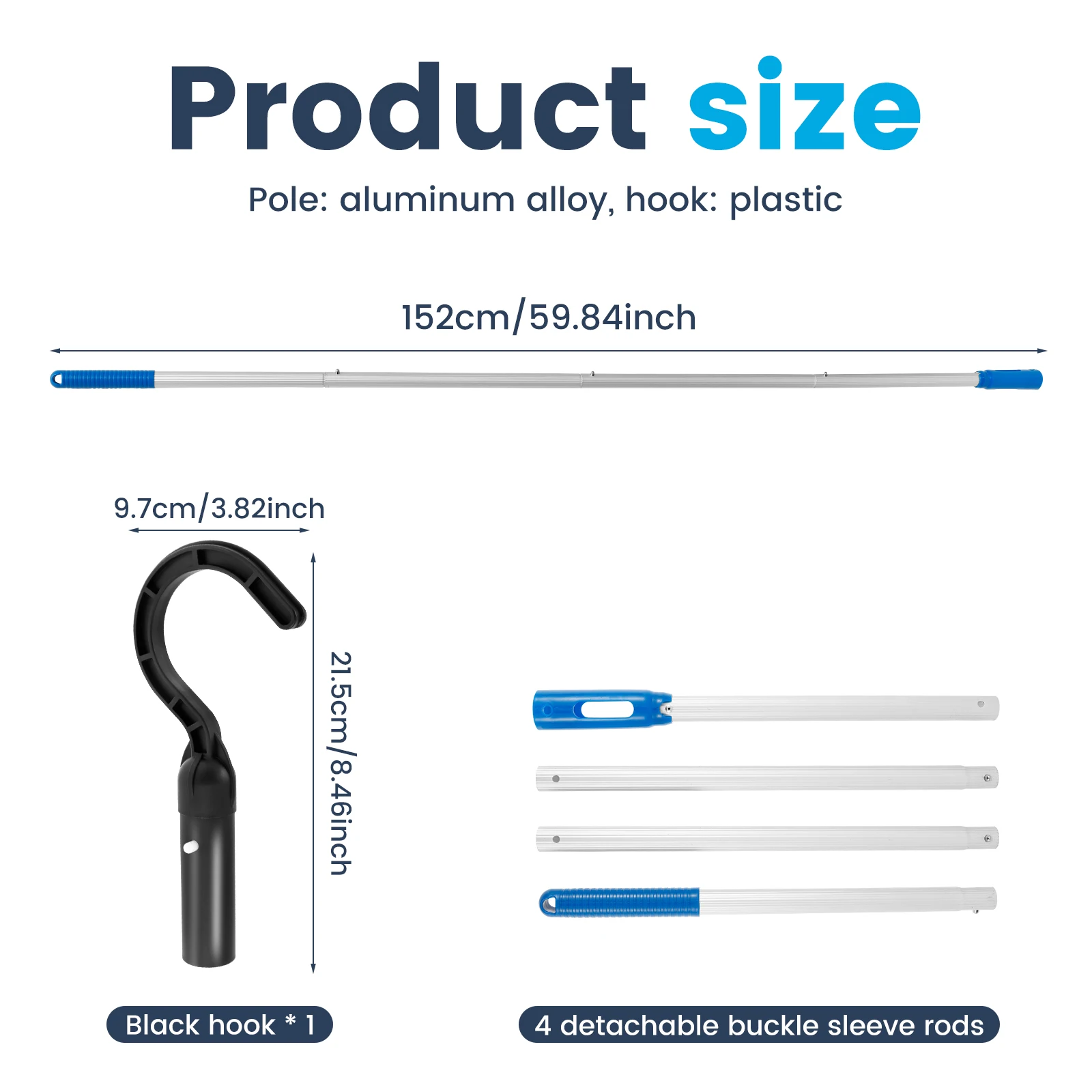 Aluminum Adjustable Telescopic Pool Pole Hook for Above Ground Pool