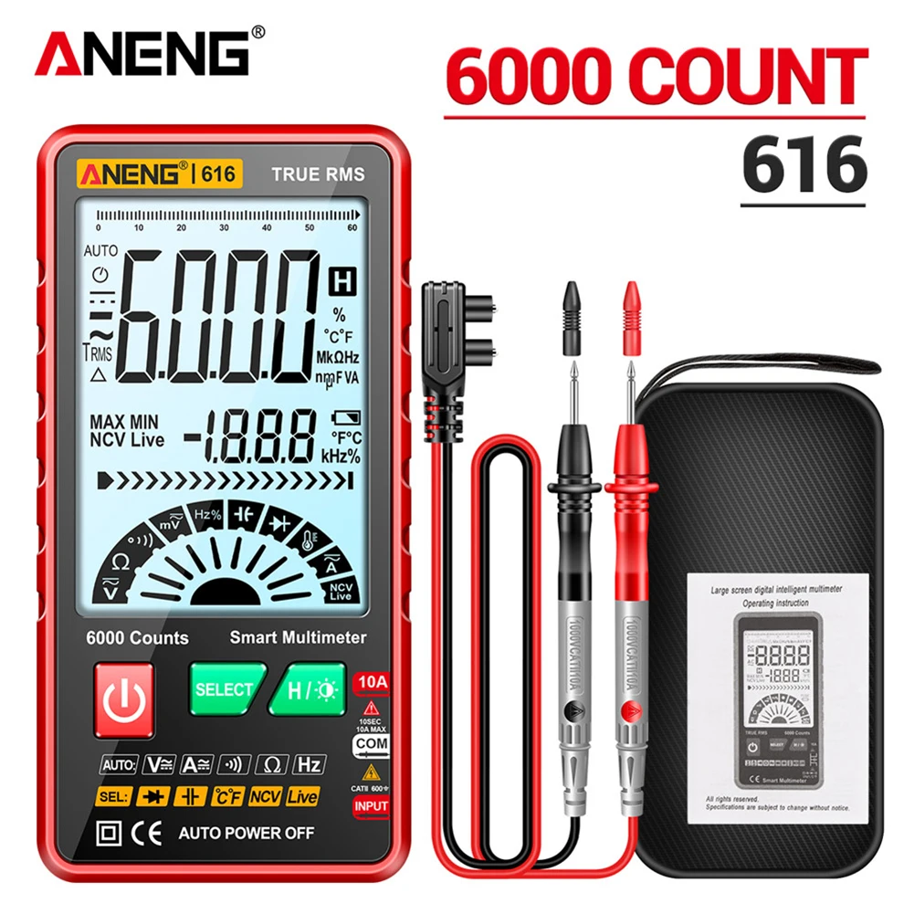 ANENG 616 Capacitance Meter Automatic Shutdown 6000 Counts Auto Range Capacitor Tester LCD Backlight Display Multimeter capacitance meter